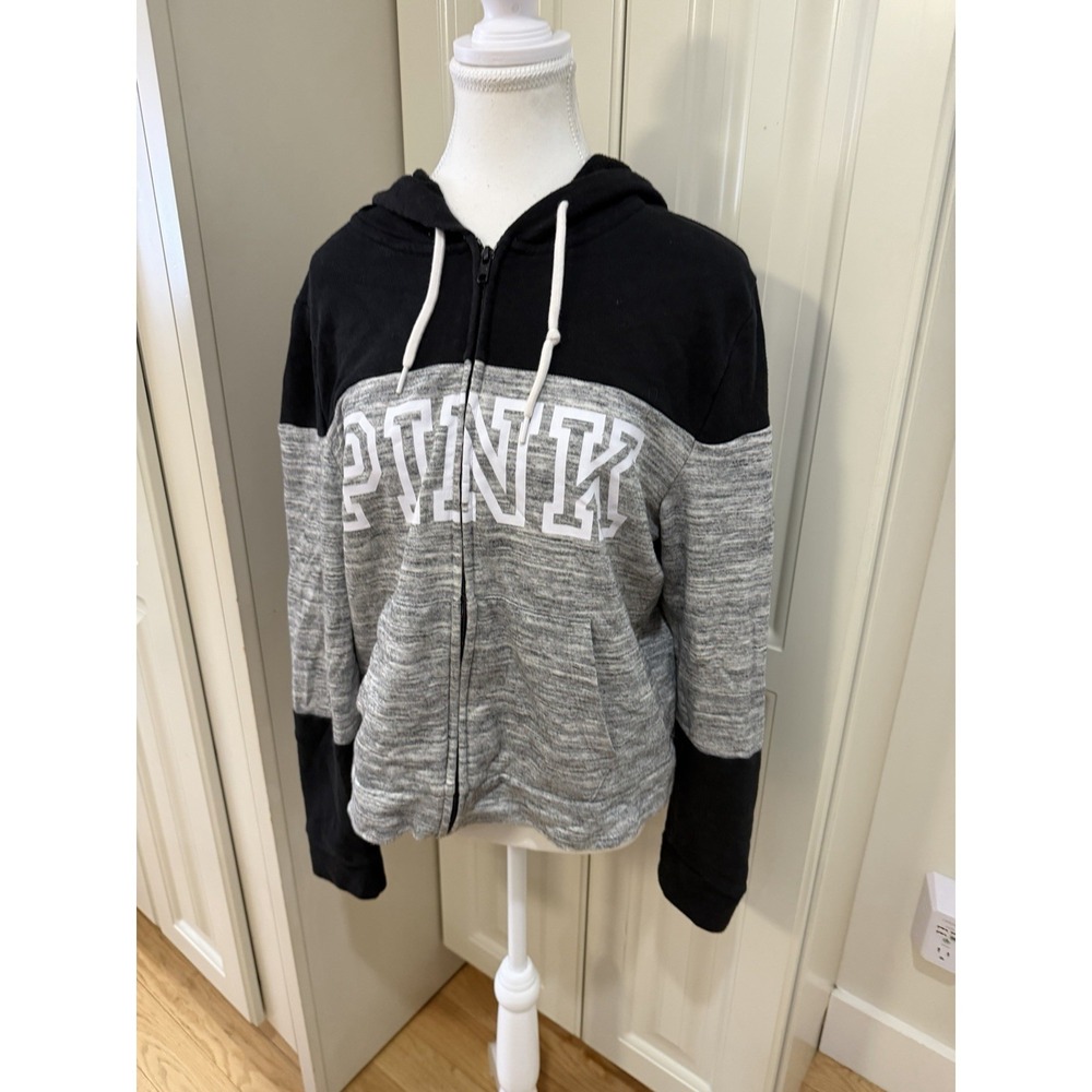 PINK Victoria's Secret Colorblock Hoodie Athleisure Y2K Cozy Zip Jacket Logo EUC